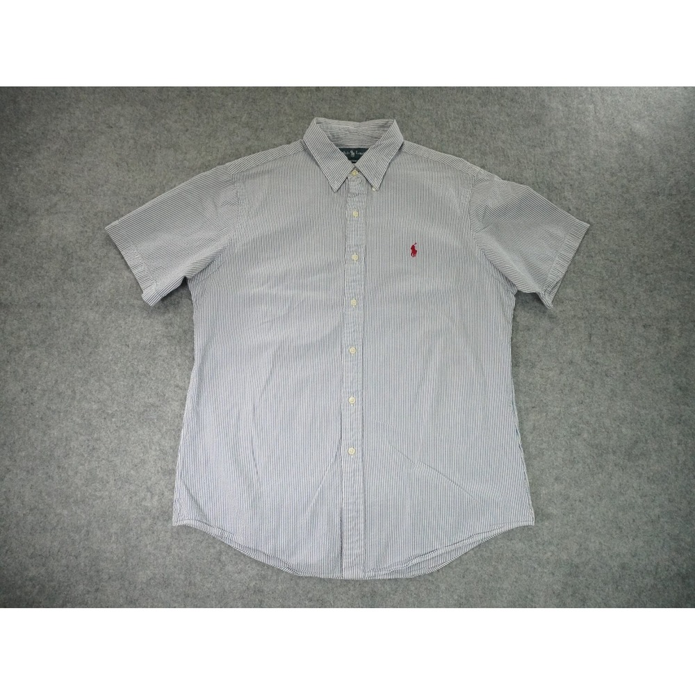 Vintage Ralph Lauren Shirt‎ Mens Large Blue Seersucker Button Up Collared
